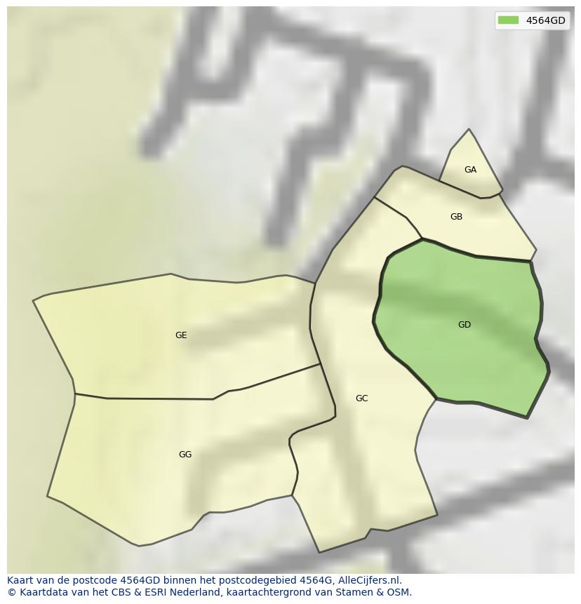 Afbeelding van het postcodegebied 4564 GD op de kaart.