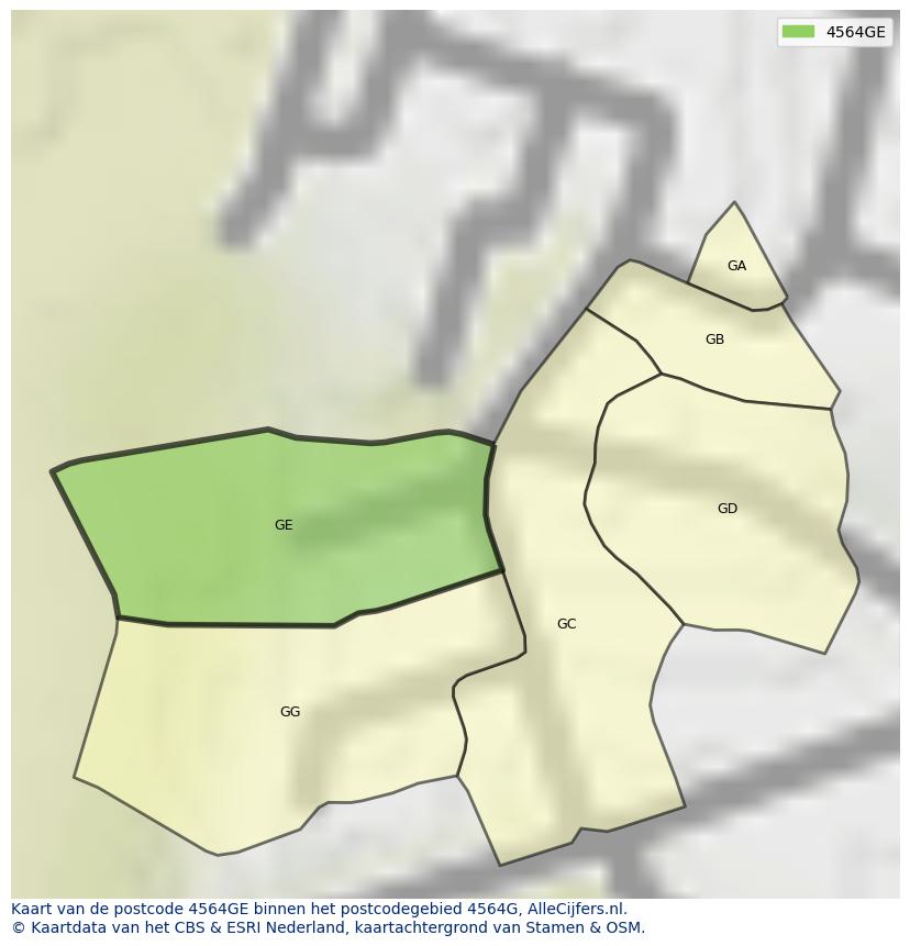 Afbeelding van het postcodegebied 4564 GE op de kaart.