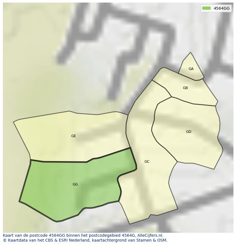 Afbeelding van het postcodegebied 4564 GG op de kaart.