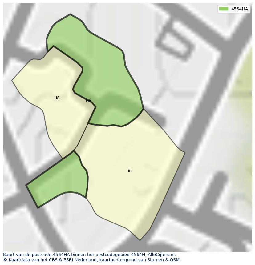 Afbeelding van het postcodegebied 4564 HA op de kaart.