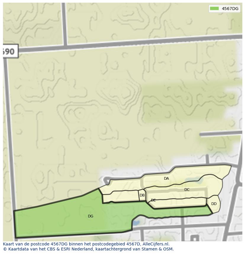 Afbeelding van het postcodegebied 4567 DG op de kaart.
