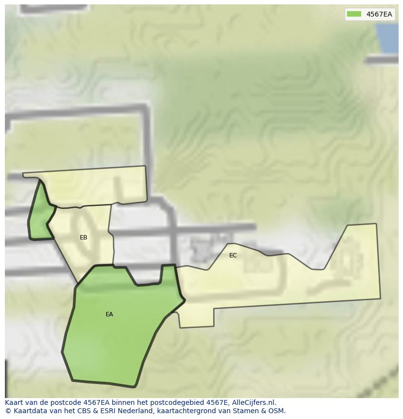 Afbeelding van het postcodegebied 4567 EA op de kaart.