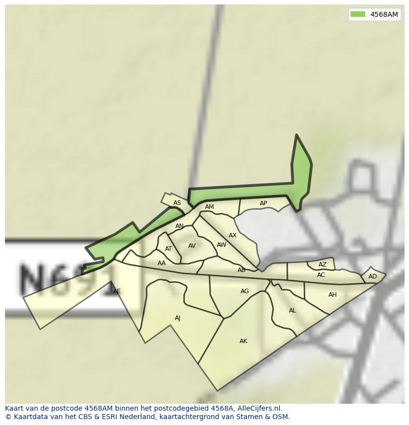 Afbeelding van het postcodegebied 4568 AM op de kaart.