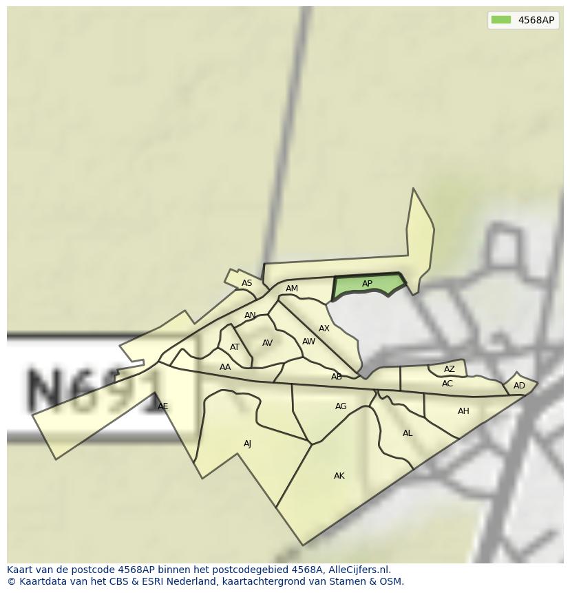 Afbeelding van het postcodegebied 4568 AP op de kaart.