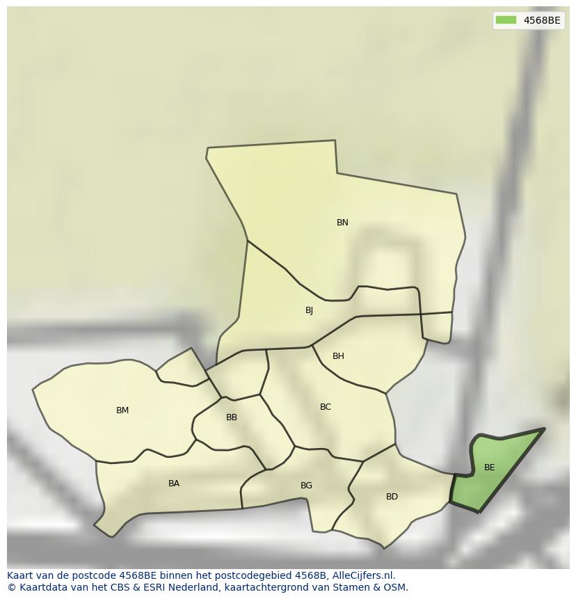 Afbeelding van het postcodegebied 4568 BE op de kaart.