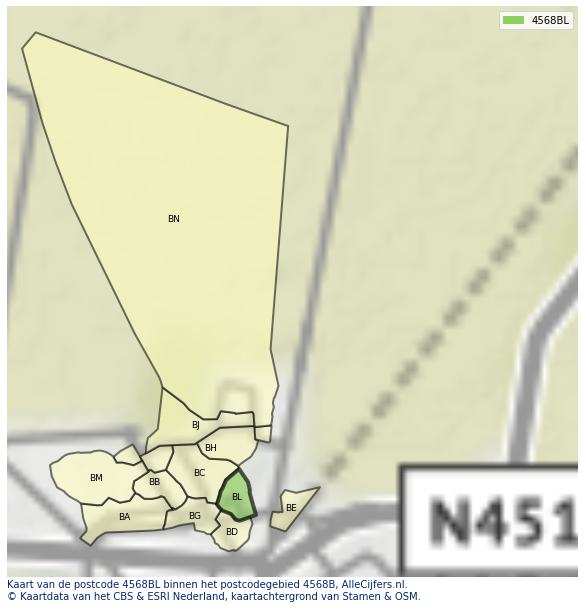 Afbeelding van het postcodegebied 4568 BL op de kaart.