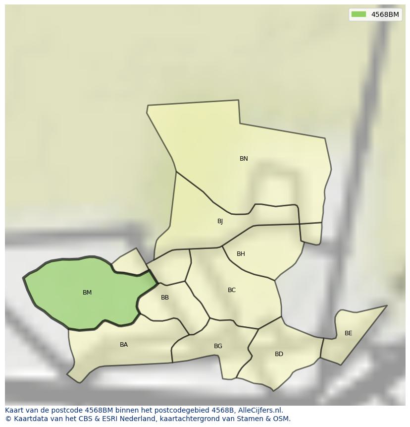 Afbeelding van het postcodegebied 4568 BM op de kaart.