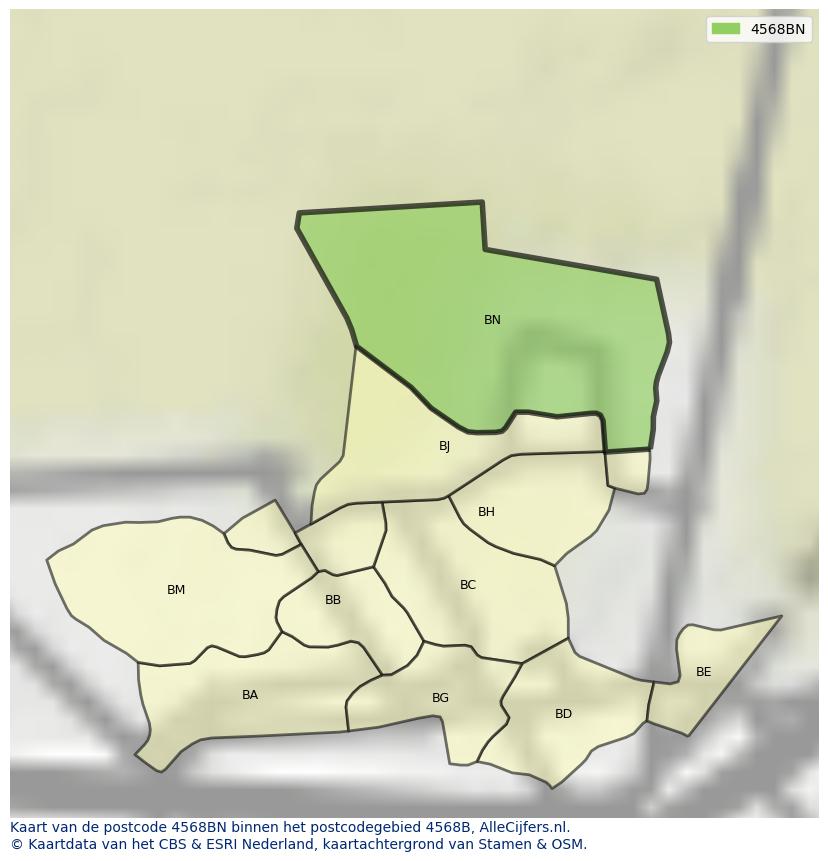 Afbeelding van het postcodegebied 4568 BN op de kaart.