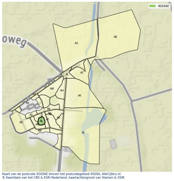 Afbeelding van het postcodegebied 4569 AE op de kaart.
