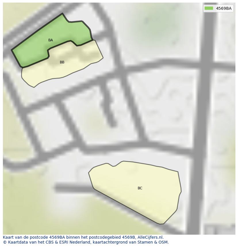 Afbeelding van het postcodegebied 4569 BA op de kaart.