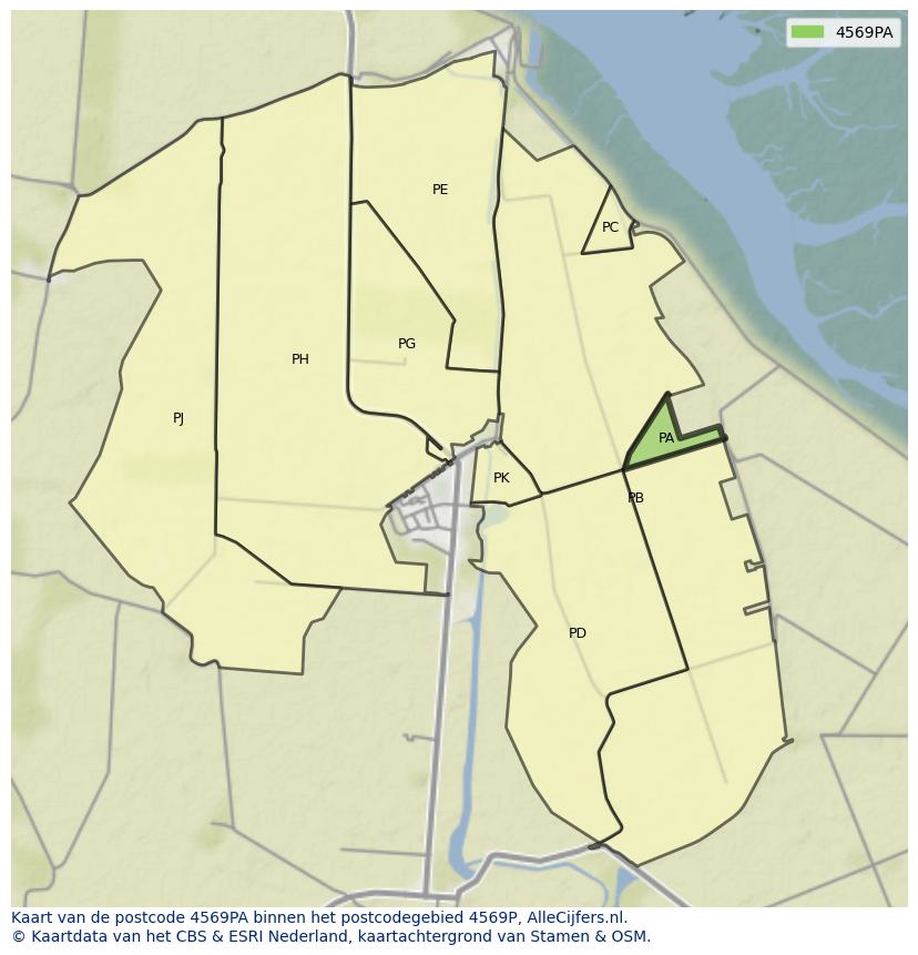 Afbeelding van het postcodegebied 4569 PA op de kaart.