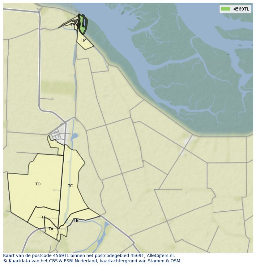 Afbeelding van het postcodegebied 4569 TL op de kaart.