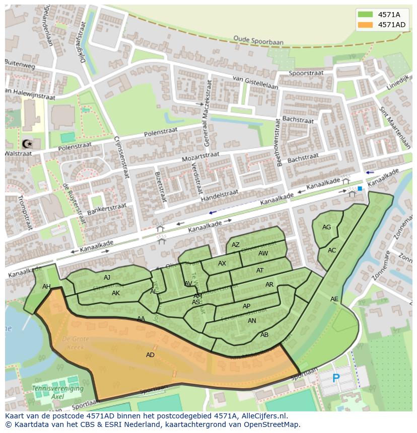 Afbeelding van het postcodegebied 4571 AD op de kaart.