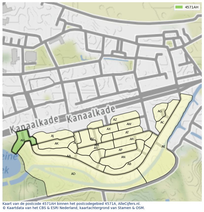 Afbeelding van het postcodegebied 4571 AH op de kaart.