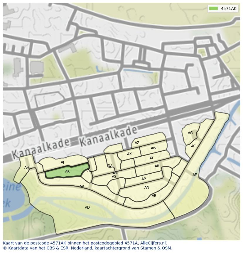 Afbeelding van het postcodegebied 4571 AK op de kaart.