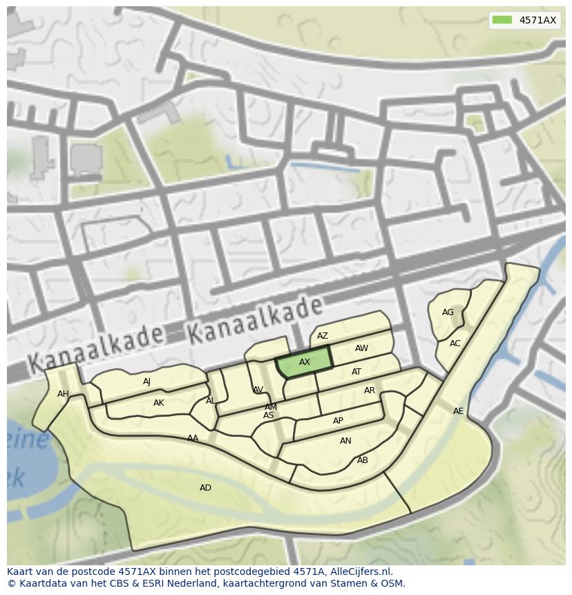 Afbeelding van het postcodegebied 4571 AX op de kaart.