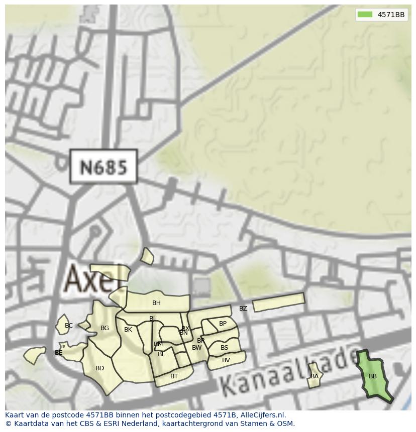 Afbeelding van het postcodegebied 4571 BB op de kaart.