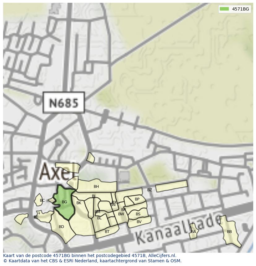 Afbeelding van het postcodegebied 4571 BG op de kaart.
