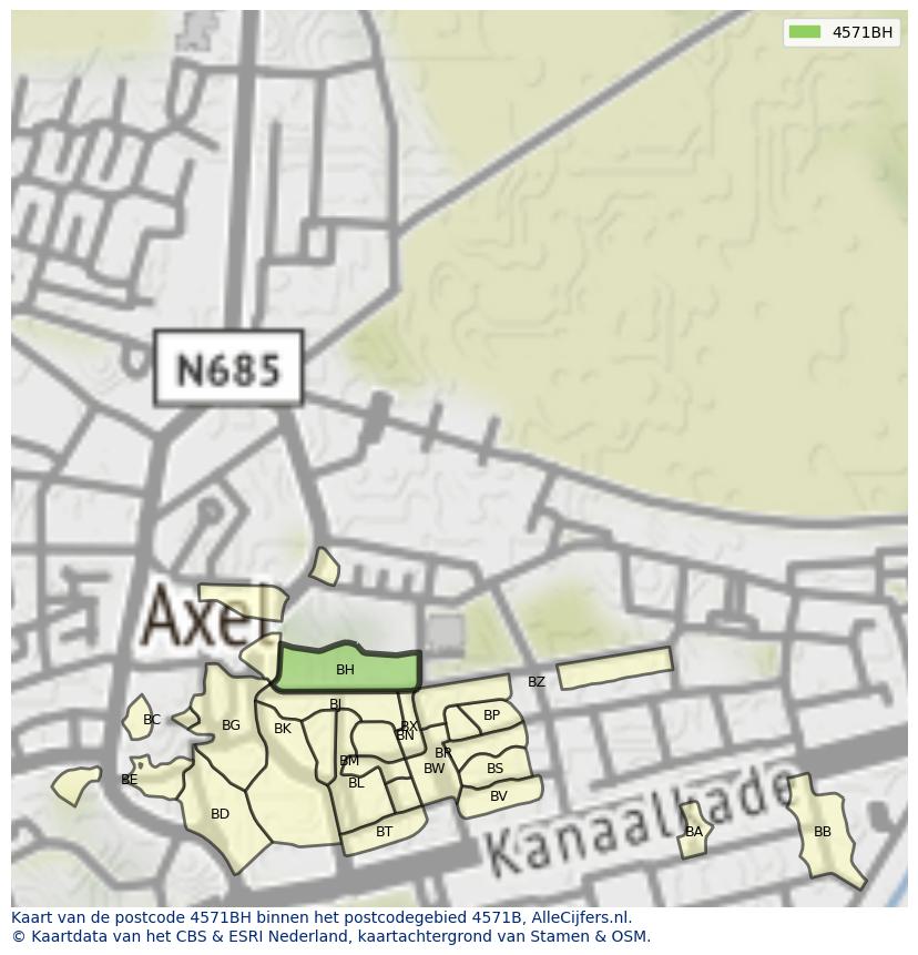 Afbeelding van het postcodegebied 4571 BH op de kaart.