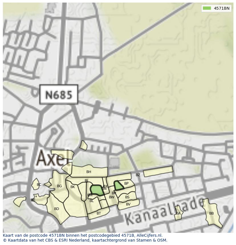Afbeelding van het postcodegebied 4571 BN op de kaart.