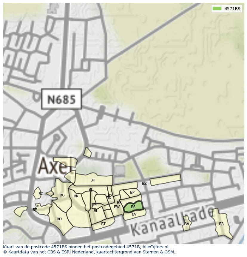 Afbeelding van het postcodegebied 4571 BS op de kaart.