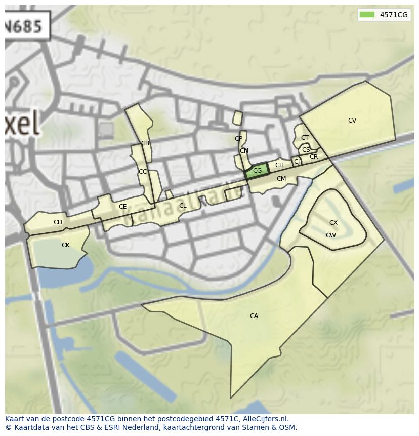 Afbeelding van het postcodegebied 4571 CG op de kaart.