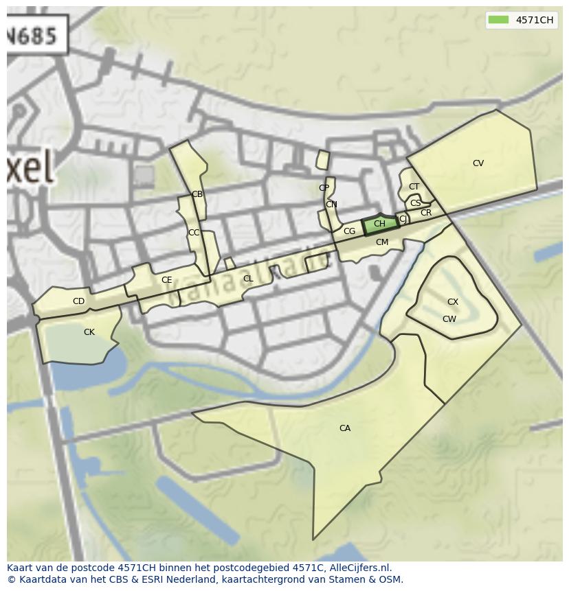 Afbeelding van het postcodegebied 4571 CH op de kaart.