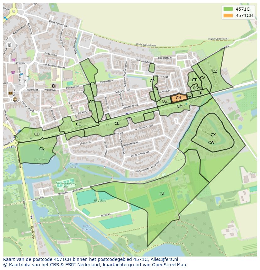 Afbeelding van het postcodegebied 4571 CH op de kaart.