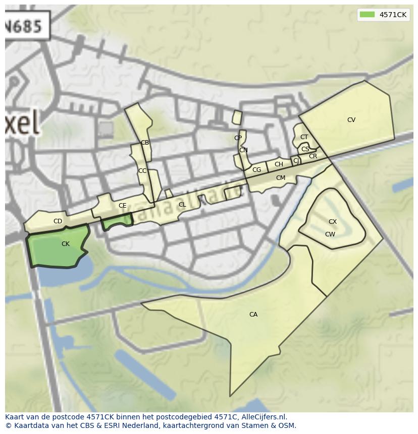 Afbeelding van het postcodegebied 4571 CK op de kaart.
