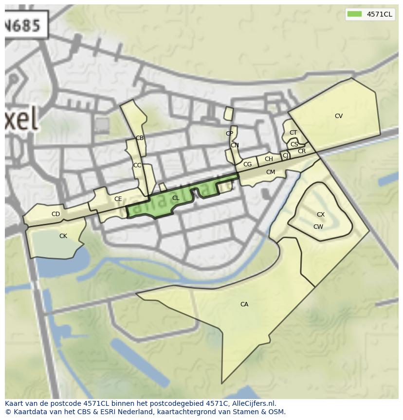 Afbeelding van het postcodegebied 4571 CL op de kaart.