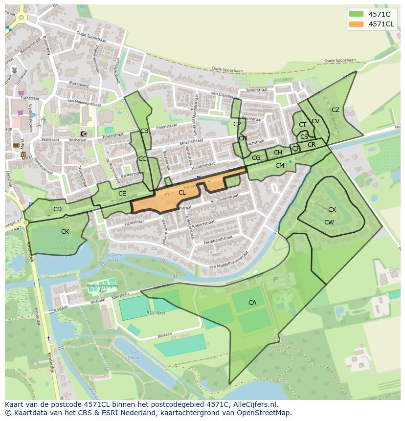 Afbeelding van het postcodegebied 4571 CL op de kaart.