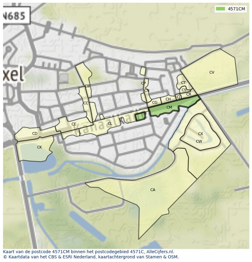 Afbeelding van het postcodegebied 4571 CM op de kaart.