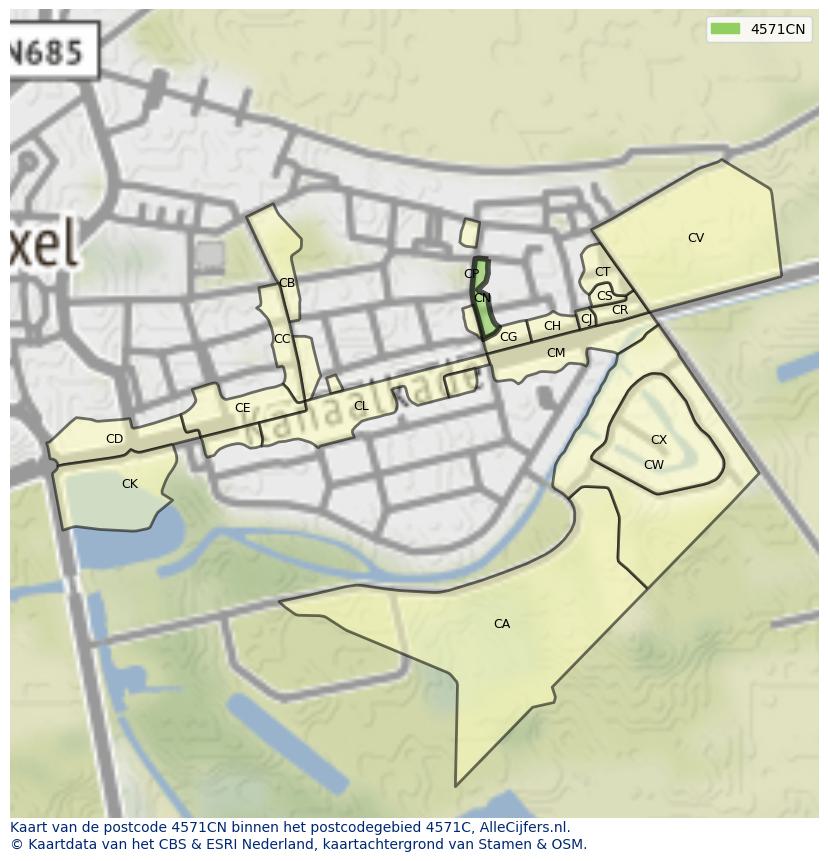 Afbeelding van het postcodegebied 4571 CN op de kaart.