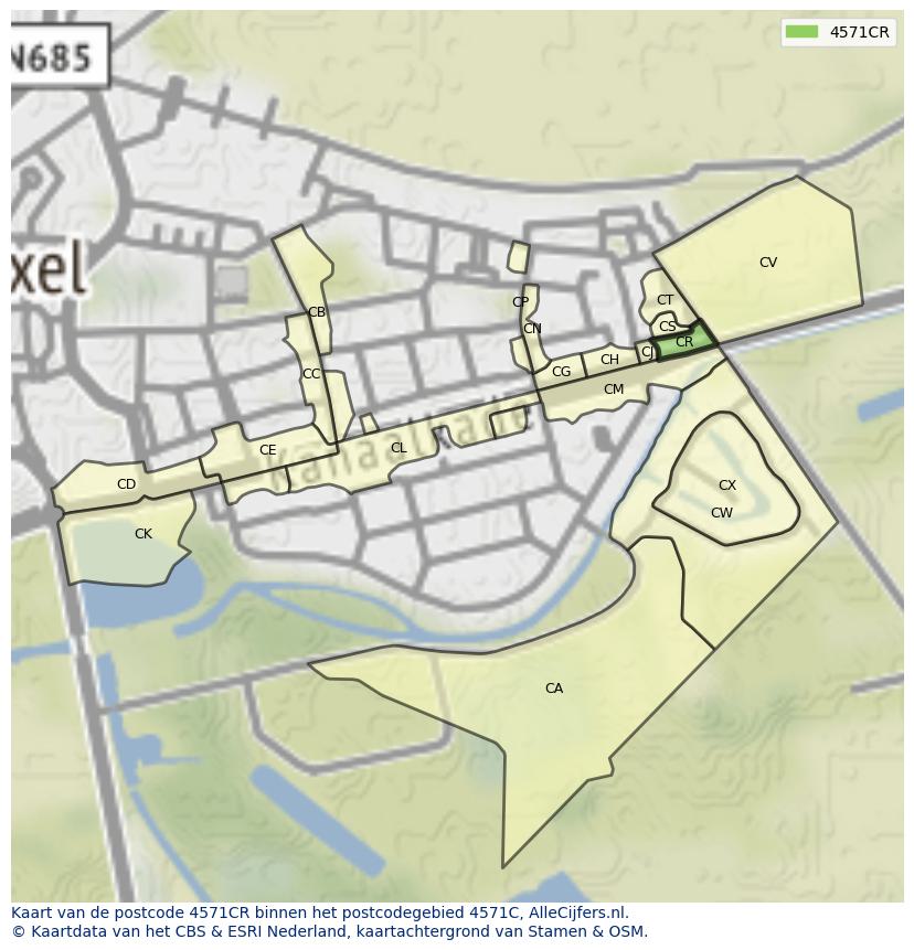 Afbeelding van het postcodegebied 4571 CR op de kaart.