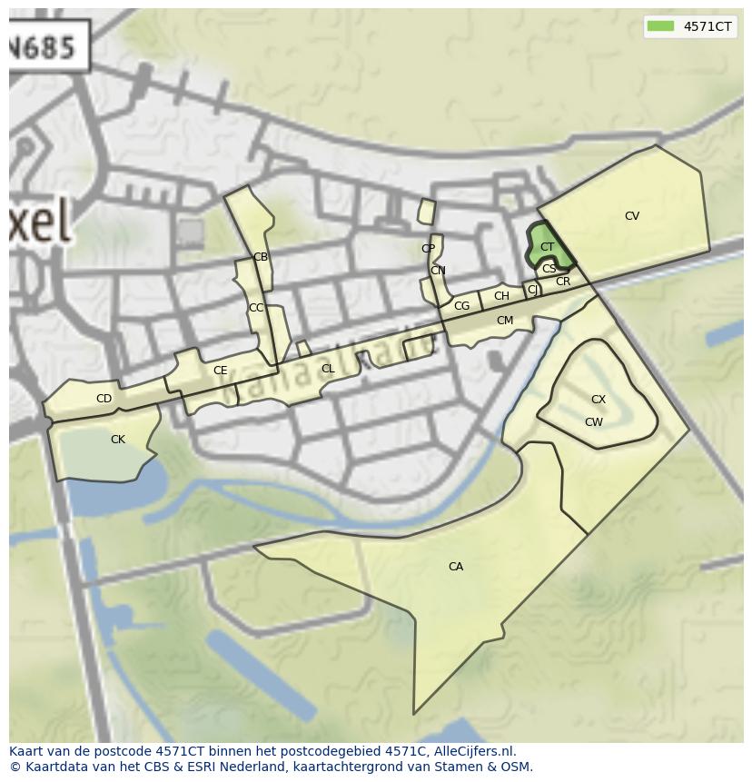 Afbeelding van het postcodegebied 4571 CT op de kaart.