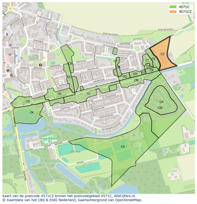 Afbeelding van het postcodegebied 4571 CZ op de kaart.