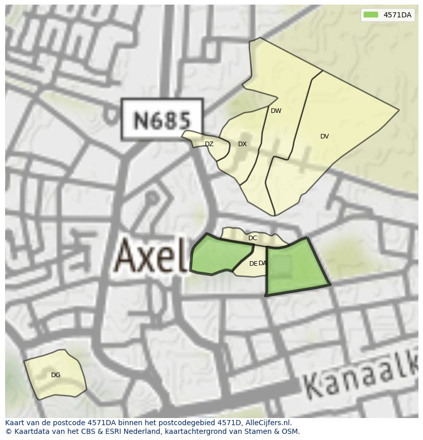 Afbeelding van het postcodegebied 4571 DA op de kaart.