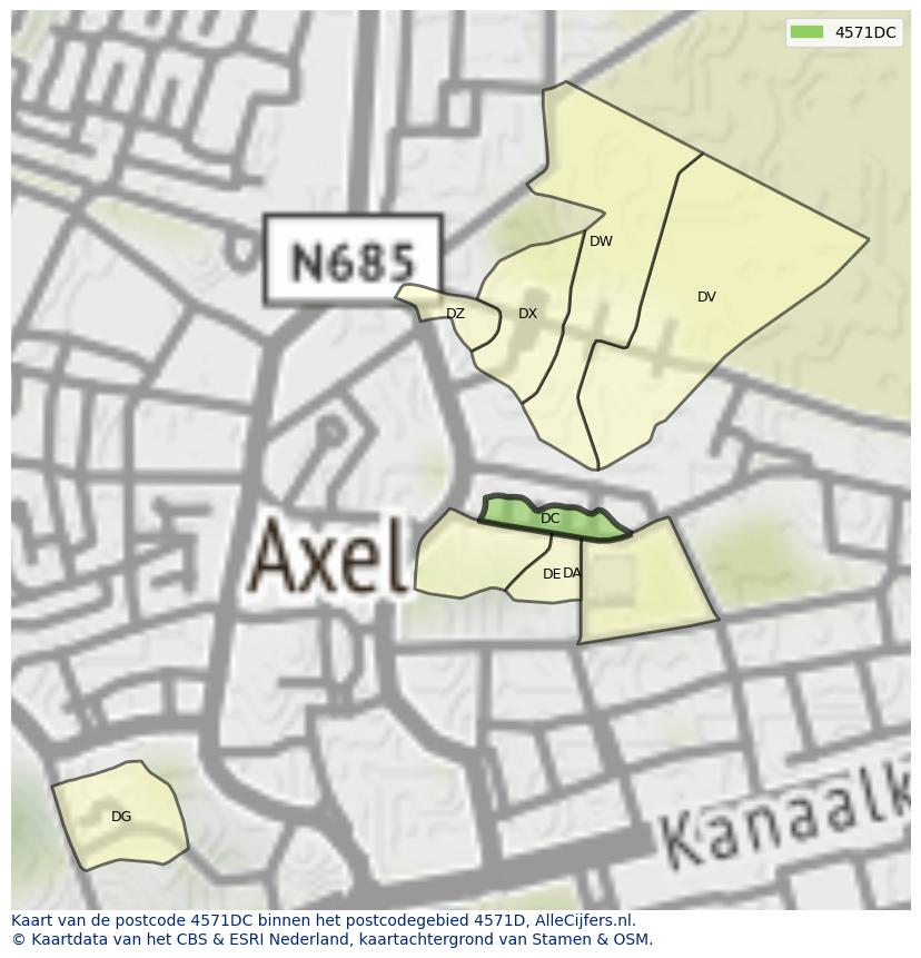 Afbeelding van het postcodegebied 4571 DC op de kaart.