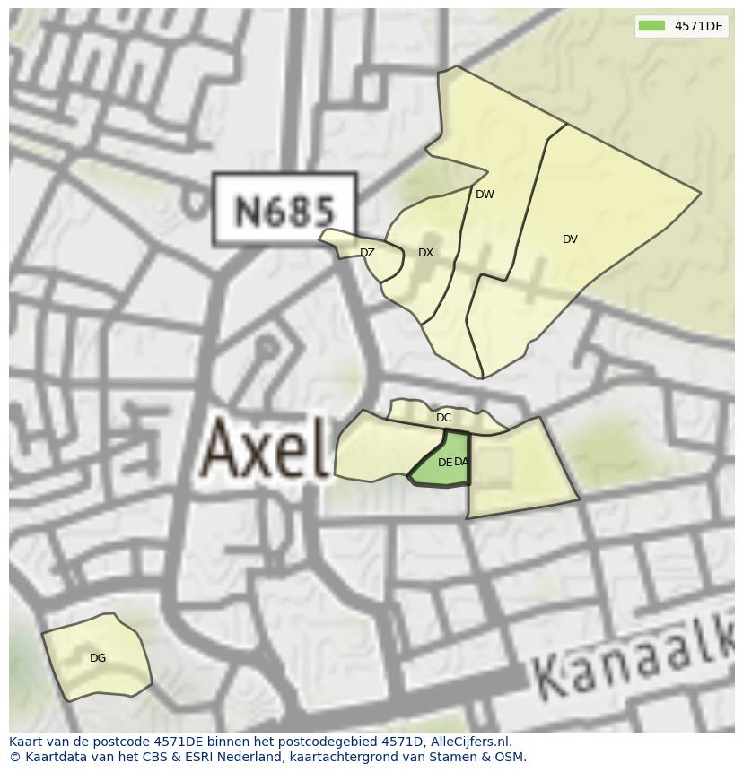 Afbeelding van het postcodegebied 4571 DE op de kaart.