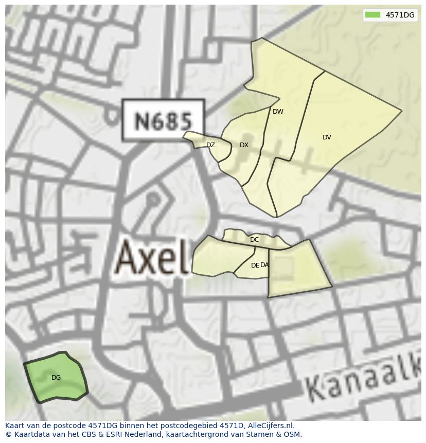 Afbeelding van het postcodegebied 4571 DG op de kaart.