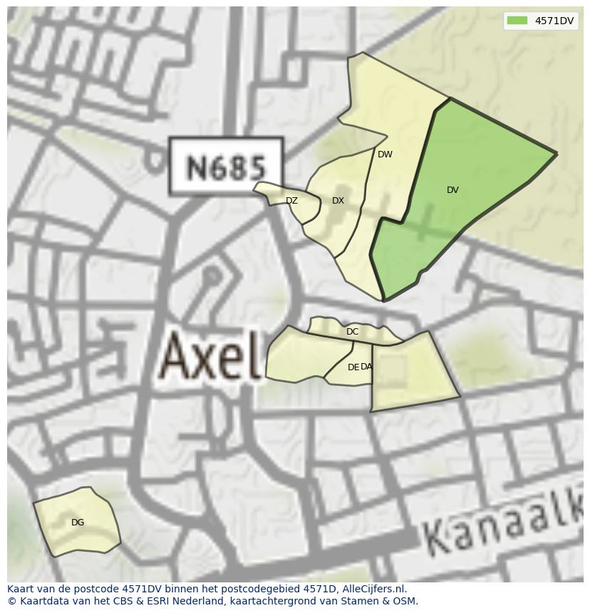 Afbeelding van het postcodegebied 4571 DV op de kaart.