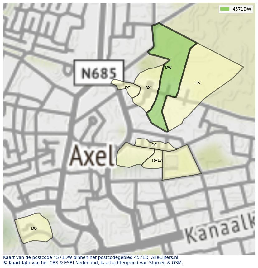 Afbeelding van het postcodegebied 4571 DW op de kaart.