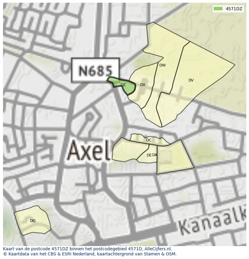 Afbeelding van het postcodegebied 4571 DZ op de kaart.