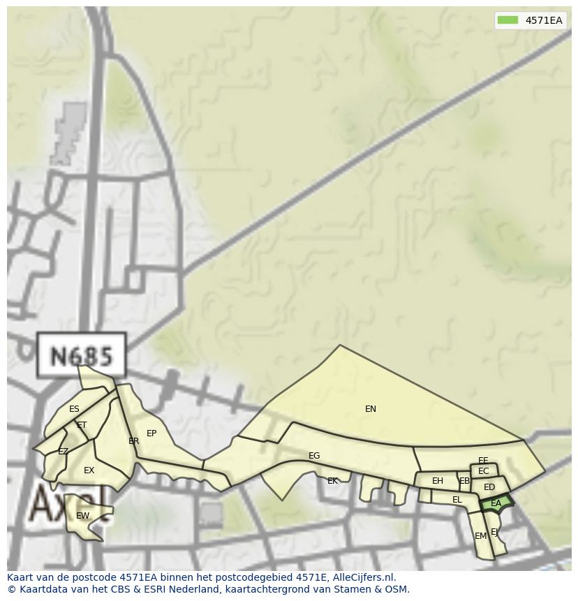Afbeelding van het postcodegebied 4571 EA op de kaart.