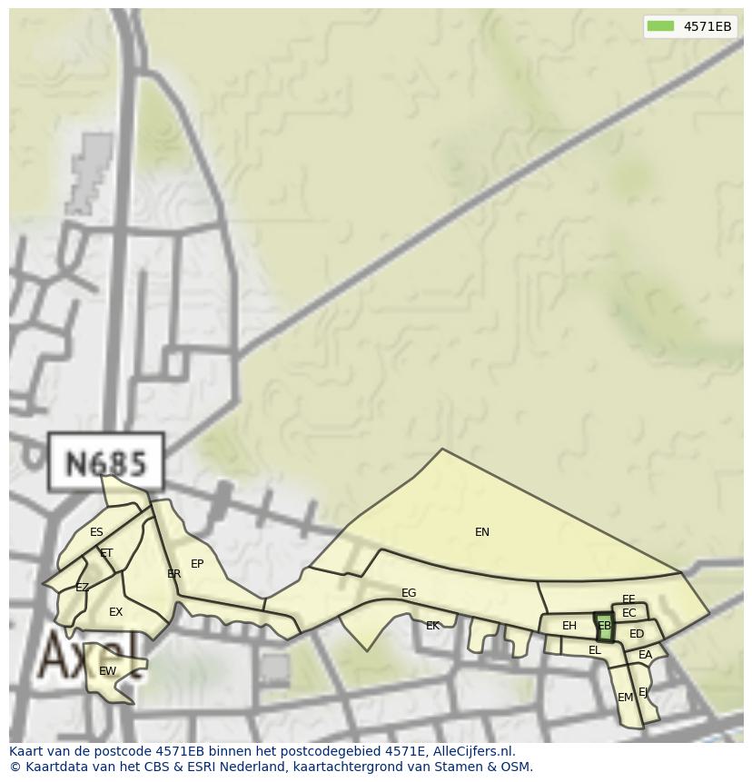 Afbeelding van het postcodegebied 4571 EB op de kaart.