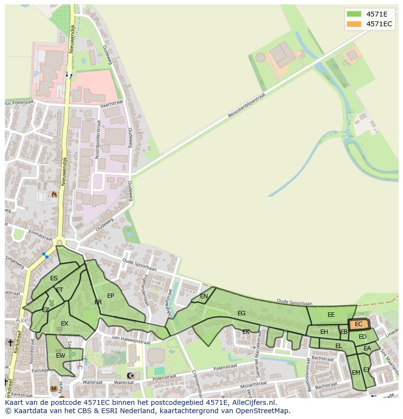 Afbeelding van het postcodegebied 4571 EC op de kaart.