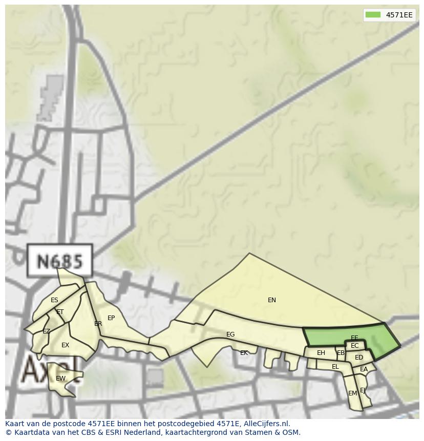 Afbeelding van het postcodegebied 4571 EE op de kaart.