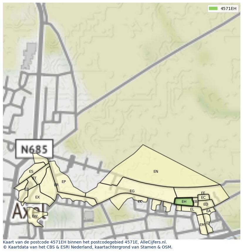 Afbeelding van het postcodegebied 4571 EH op de kaart.