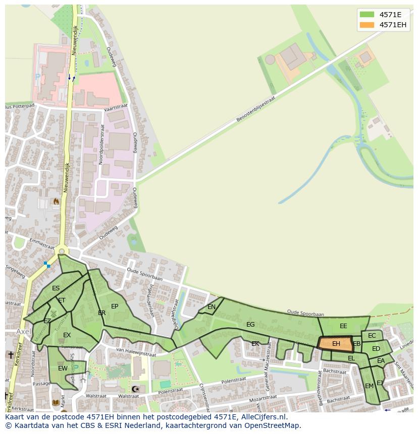 Afbeelding van het postcodegebied 4571 EH op de kaart.