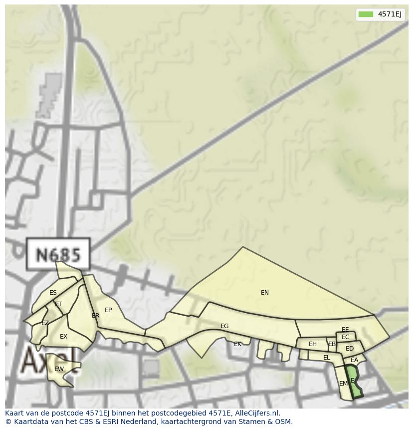 Afbeelding van het postcodegebied 4571 EJ op de kaart.